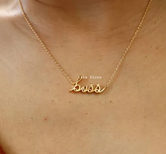 18K Gold Dipped Boss Cursive Script Necklace