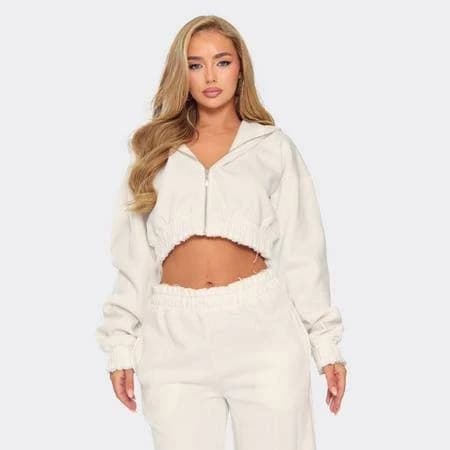 Ego Women's Long Sleeve Distressed Hem Cropped Hoodie