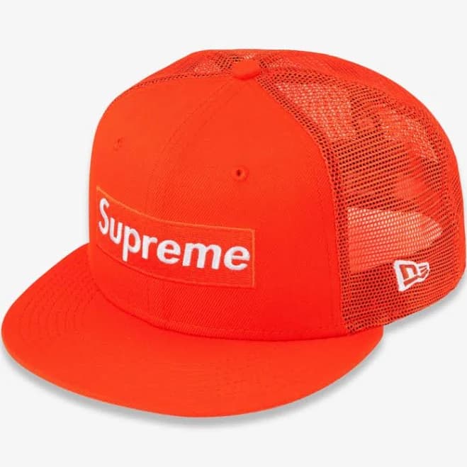 Supreme x New Era 'Box Logo' Mesh Back Fitted Hat Orange (SS23), 7 3/8