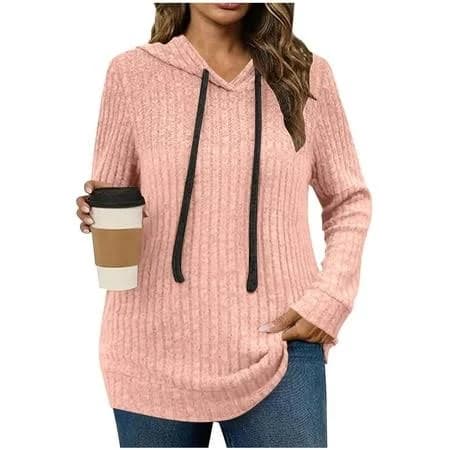 Women's Ribbed Knit Long Sleeve Hoodie