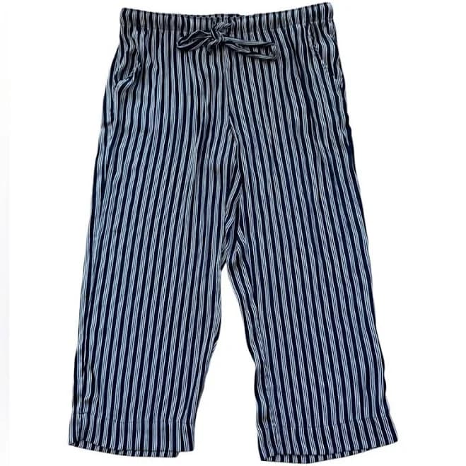 Aerie Women's Satin Stripe Navy Blue & White Wide Leg Pants Drawstring