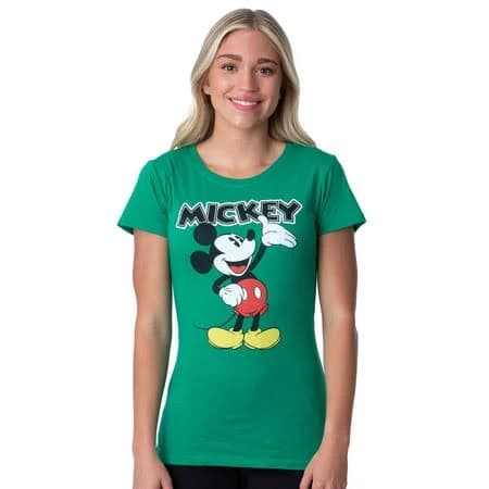 Disney Women's Classic Comfy Mickey Mouse Character Crewneck Shirt Top