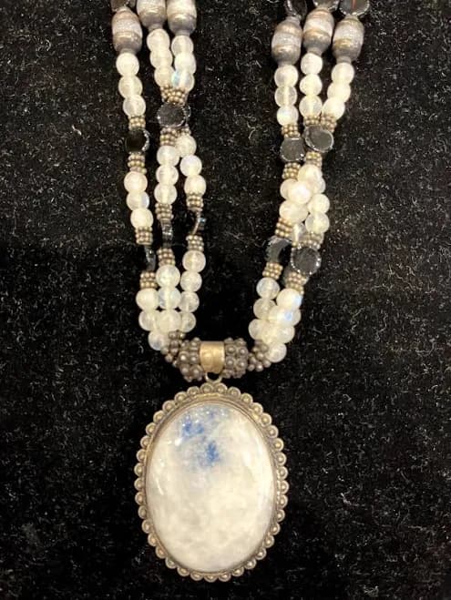Boho Statement Multi Strand Beaded Necklace with Large Oval Gemstone