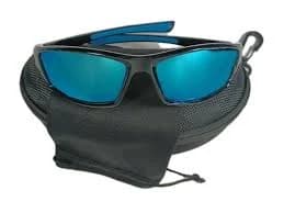 Sportwrap Sunglasses With Black Frame & Ice Blue Mirrored Polarized TAC Lenses