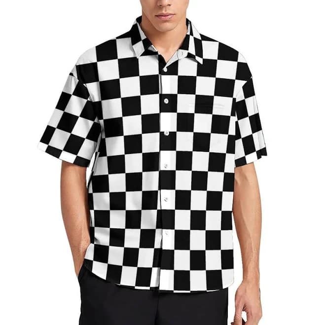 Men's Checkered Box Check Button Shirt Collar Short Sleeve