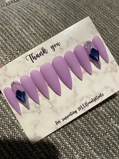 Press On Nails (size Medium) - Long Stiletto Matte Purple With