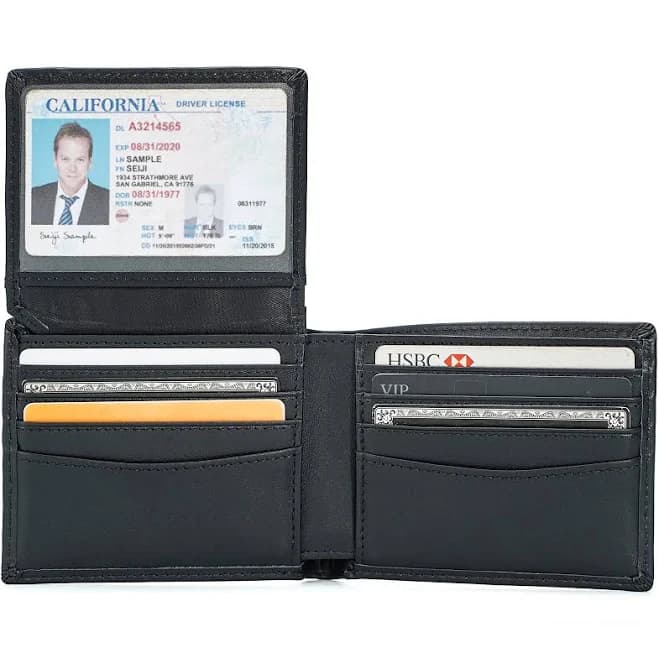Polare Men's Cowhide Leather Bifold Wallet with 2 ID Windows