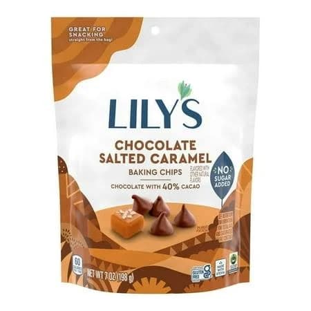 Lily's Chocolate Salted Caramel Flavored No Added Sugar Baking Chips, Bag 7 oz pack of 2
