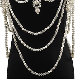 Amazon.com: Women Faux Pearl Beaded Body Chain Shawl Jewelry Layered Bib Necklace Collar : Arts, Crafts & Sewing