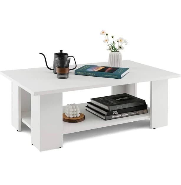 Costway 2-Tier Wooden Coffee Table with Storage Shelf and 5 Support Legs