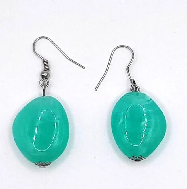 Boho Artisan Made Teal Green Acrylic Drop Dangle 1.5" Earrings