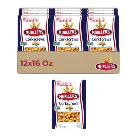 Mueller's Classic Cavatappi Pasta (12-Pack, 16 oz) Corkscrew pasta holds sauces, cheese & seasonings. Perfect for baked pasta, mac & cheese, and