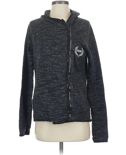 Victoria's Secret Pink Zip Up Hoodie: Black Tops - Women's Size X-Small, ThredUp