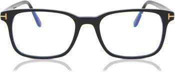 Eyeglasses Tom Ford FT 5831 -B 001 Shiny Black,"t" Logo/Blue Block Lenses at Amazon Men's Clothing store