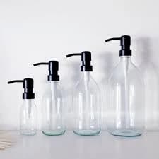 Clear Glass Refillable Bottle With Black Metal Pump Dispenser - Choice Of Sizes - Kitchen And Bathroom Bottles