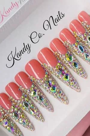 Stiletto Bling Pink Press On Nail Set