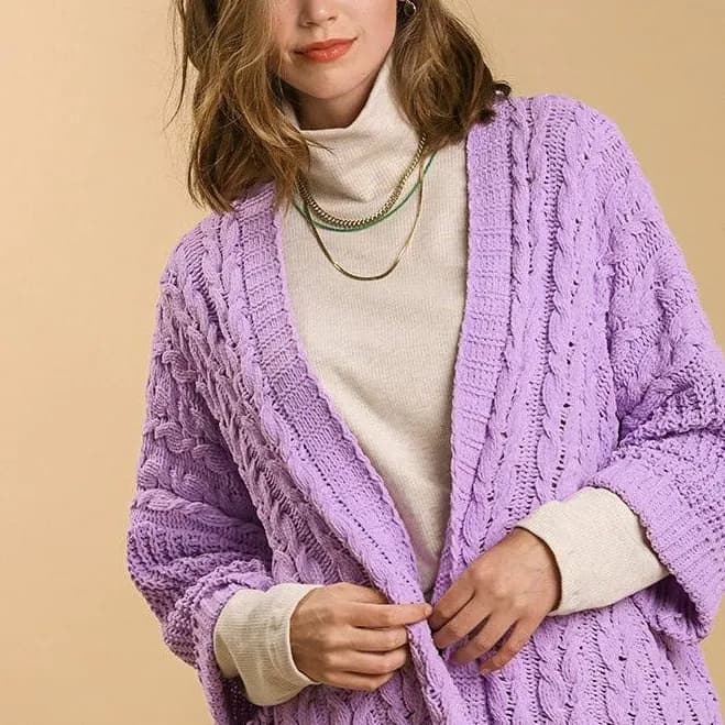 Cable Knit Open Front Long Sleeve Cardigan