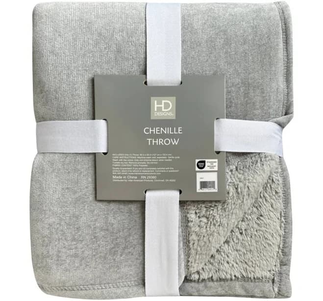 HD Designs Chenille Sherpa Throw - Gray 50 x 60 inches