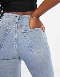 ASOS DESIGN straight jean with split hem in light blue | ASOS