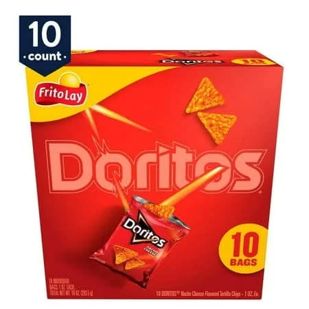 Doritos Nacho Cheese Tortilla Snack Chips, 1oz, 10 Count Bags(Pack of 2), Size: 1 oz
