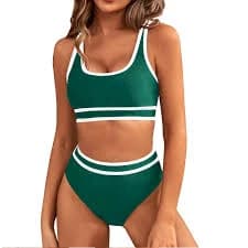 Bikini Sets Sporty Swimsuit Color Block Cheeky High Cut - XXL / Green