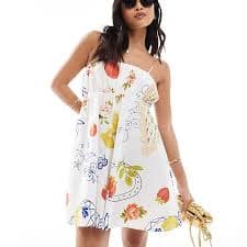 ASOS DESIGN petite ruched bust mini sundress with adjustable straps in all over print | ASOS