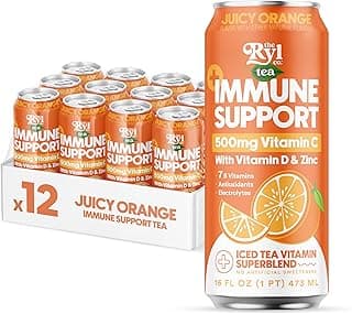 Ryl Immune Support Iced Tea, Juicy Orange, 500mg Vitamin C with Vitamin D & Zinc, Zero Sugar, Zero Calories, 16.0 Fl Oz (12-Pack)