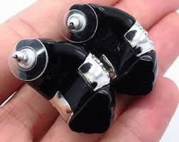 Big KJL Signed Chunky Black and Rhinestone Pierced Earrings Brand New in Box NOS - Etsy Australia