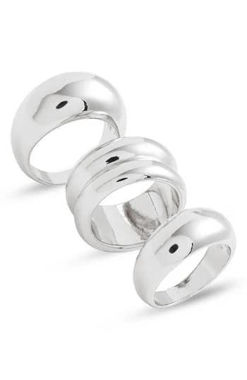 Open Edit Women's Set of 3 Domed Rings