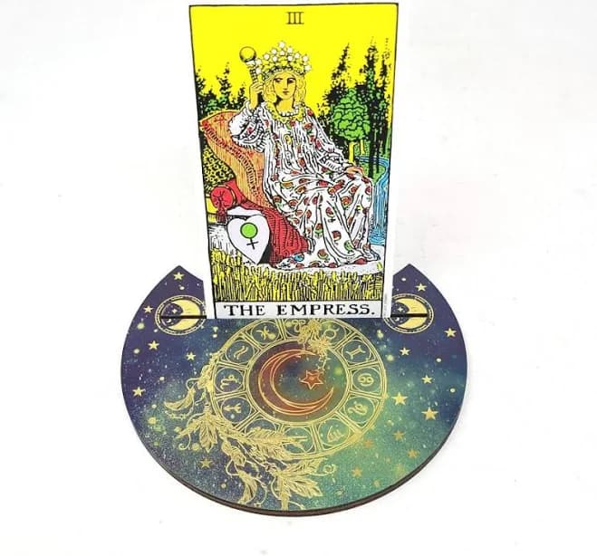 Zodiac Moon Wooden Tarot Card Holder 5" Crescent Moon Tarot Stand
