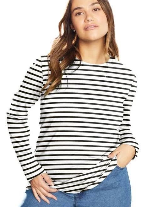 June + Vie Women's Plus Size Long-Sleeve Crewneck Tee
