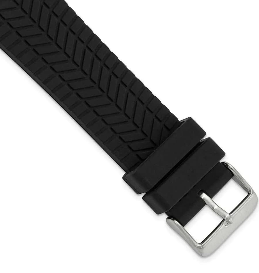 Black Tread Silicone Rubber Stainless Steel Buckle Watch Band