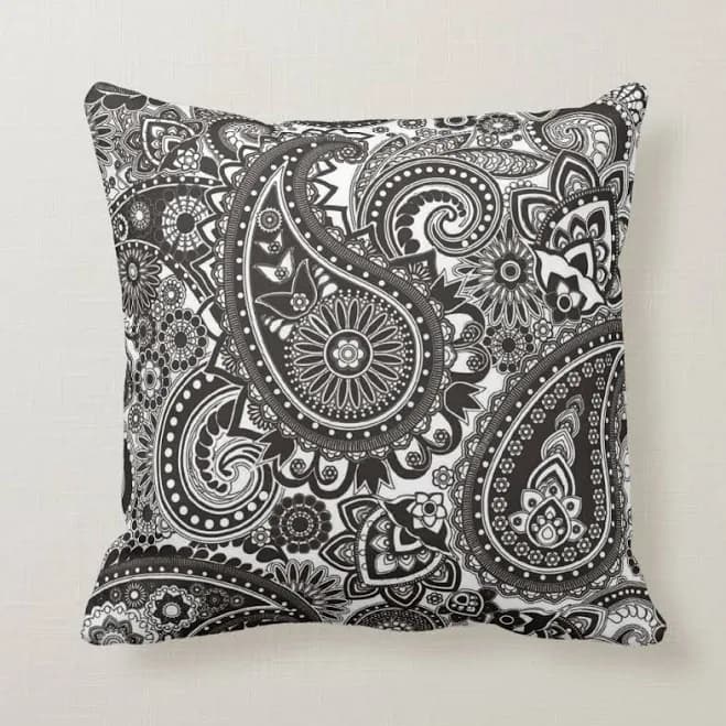 Black & White Paisley Pattern Throw Pillow