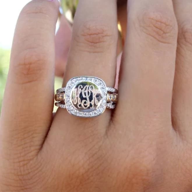 Personalized Two-Tone Sterling Silver & Gold Stackable Monogram Ring