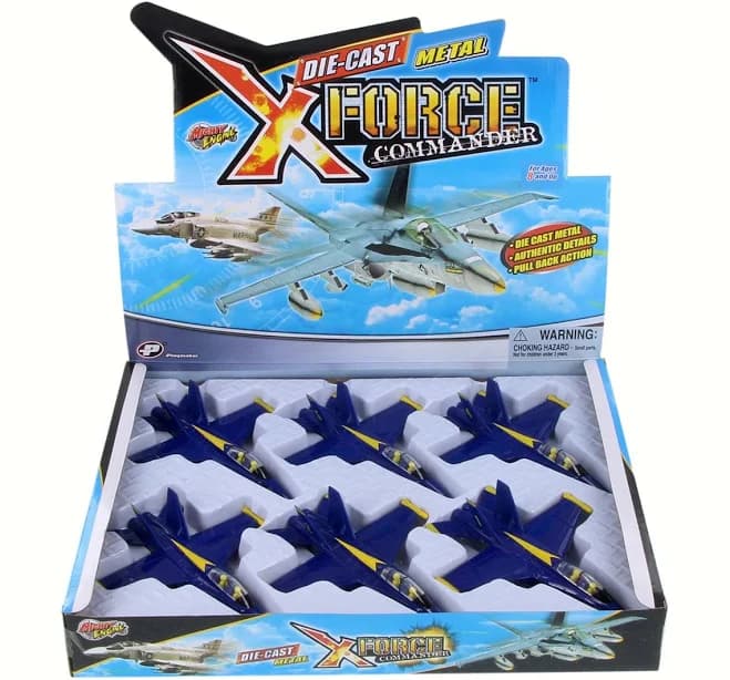 Box of 6 X-Force Commander US Navy F-18 Hornet Blue Angels, Blue/Yellow - Showcasts 51300 - 6.5" Scale Diecast Model Toy Jets