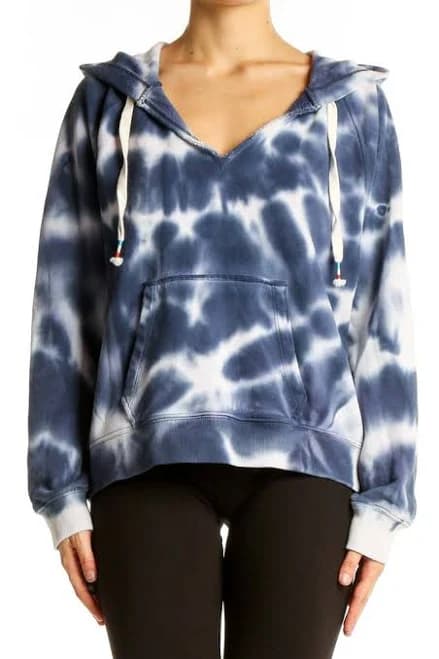 Blue and White Tie-Dye Cotton Hoodie