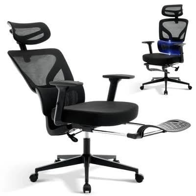 Ergonomic Mesh Chair with Adjustable Lumbar Support, Footrest, 3D Armrests, High-