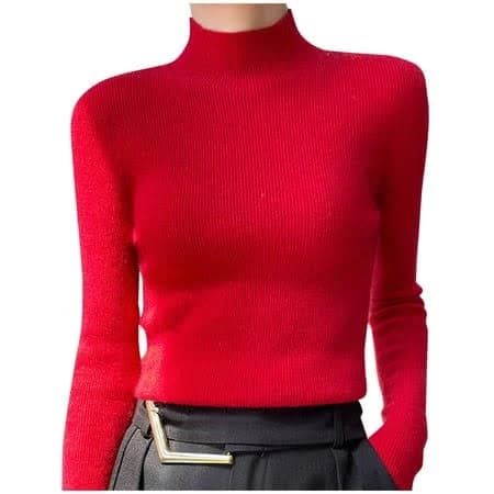 Seaopen Women's Ribbed Fitted Long Sleeve Turtleneck Sweater