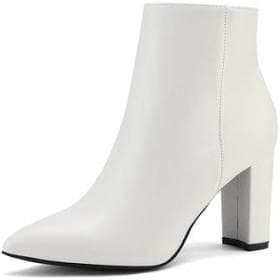 Burudani Women Chunky Heel Ankle Booties Pointed Toe Short Boots Slip On Comfortable Casual Dressy Boots, Women's, Size: 9.5, White