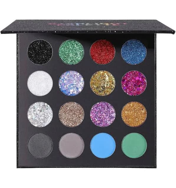 Pro Glitter Eyeshadow Palette - Professional 16 Colors - Chunky & Fine Pressed Glitter Eye Shadow Powder Makeup Pallet Highly Pigmented Ultra Shimmer