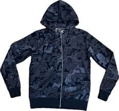 STUSSY Geometric Black Gray Full Zip Hoodie Jacket Men's S Allover Print Waffle