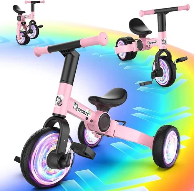 3-in-1 Toddler Balance Bike For 1-4 Year Olds Lighted Wheels Removable