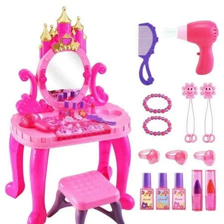 jugaad life Toddler Vanity Makeup Table Set with Adjustable Mirror and Chair, Pretend Play Kids Princess Toys with Lights and Sounds
