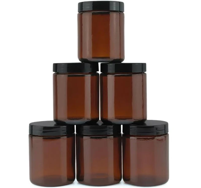 Cornucopia Brands 8oz / 9oz Amber Glass Cosmetic Jars (6-Pack)