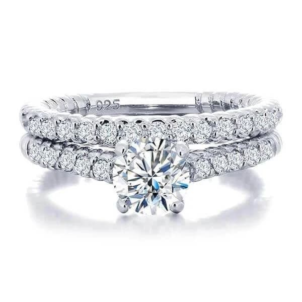 Classic Silver Engagement Ring Bridal Set
