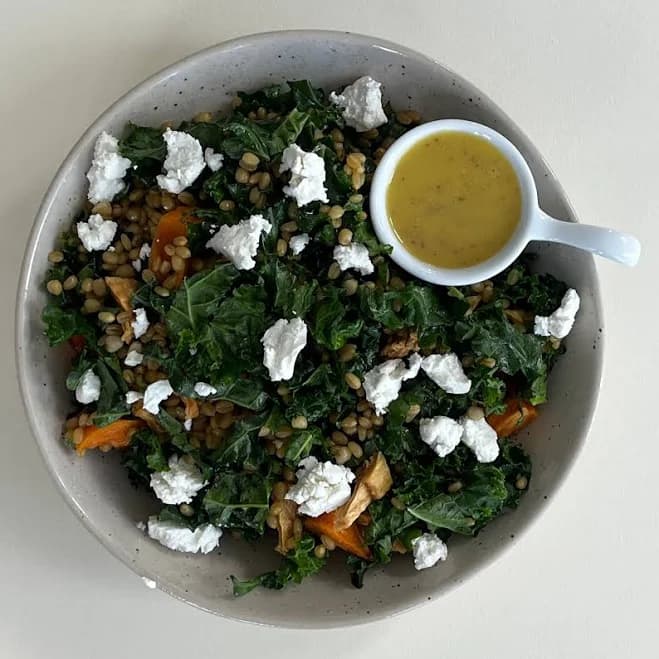 Kale Salad with Wheat Berries, Goat Cheese, and Honey Mustard Vinaigrette