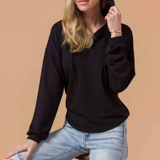 Grace & Lace Pullover V-Neck Drawstring Hoodie