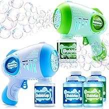 JOYIN 2 Kids Bubble Guns with 4 Bottles Solution, Automatic Bubble Machine Gun with 8 Holes for Kids, Adults, Summer Toys, Easter Basket Stuffers, Birthday Gift, Party Favors