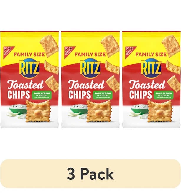 (3 pack) Ritz Toasted Chips Sour Cream and Onion Crackers, Party Snacks, Family Size, 11.4 oz