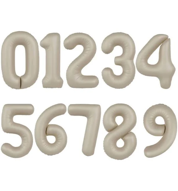 32" Matte Creamy Latte 0-9 Number Foil Balloons, Beige Birthday Party Milestones Mylar Balloon, New Age Celebration Decor, Photo Props
